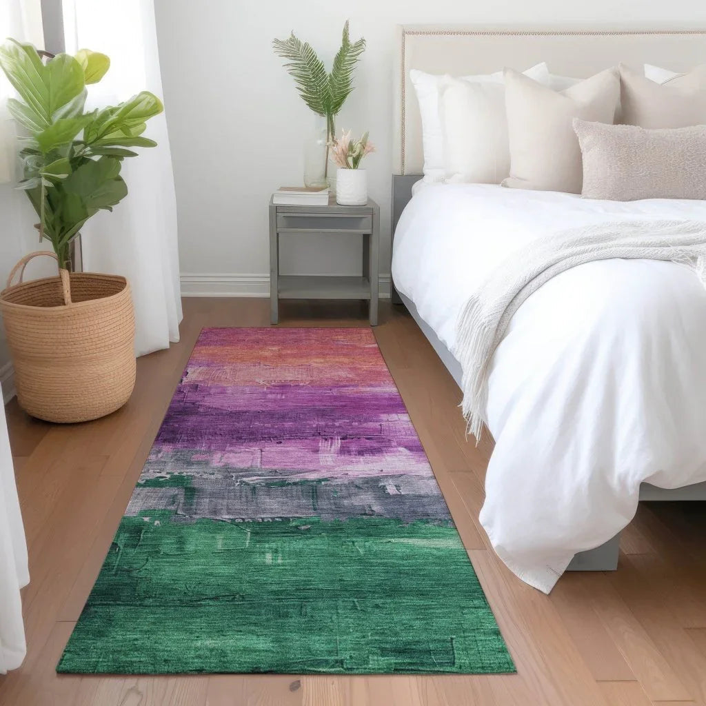 LOOMLAN Rugs Umberelle Purple Washable Indoor-Outdoor Rug