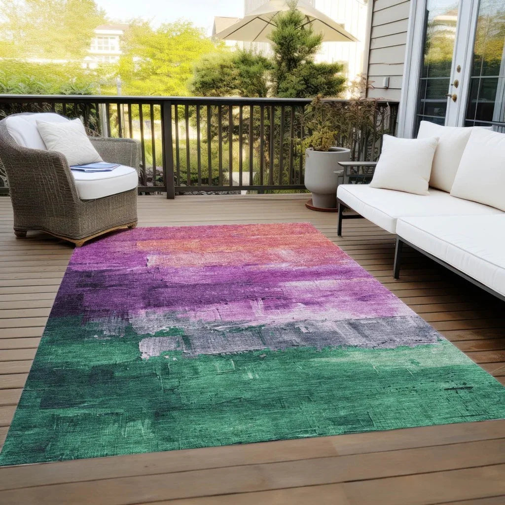 LOOMLAN Rugs Umberelle Purple Washable Indoor-Outdoor Rug