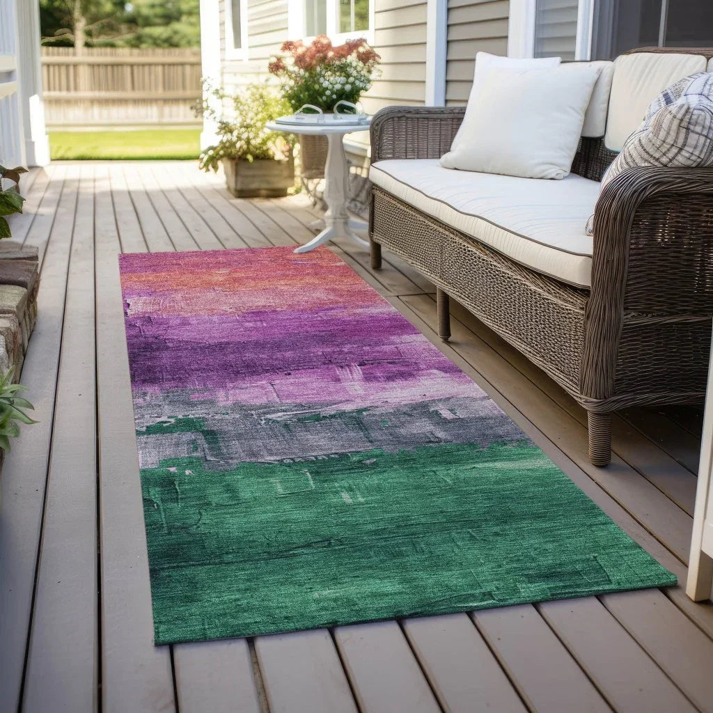 LOOMLAN Rugs Umberelle Purple Washable Indoor-Outdoor Rug