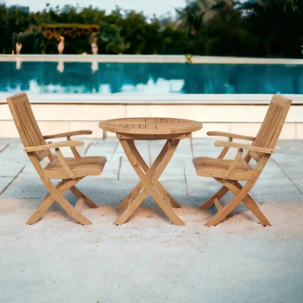 Valencia 3PC Outdoor Bistro Set Folding Table Chairs - LOOMLAN - HiTeak - Outdoor Bistro Sets