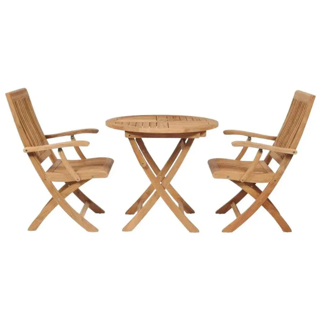 Valencia 3PC Outdoor Bistro Set Folding Table Chairs - LOOMLAN - HiTeak - Outdoor Bistro Sets