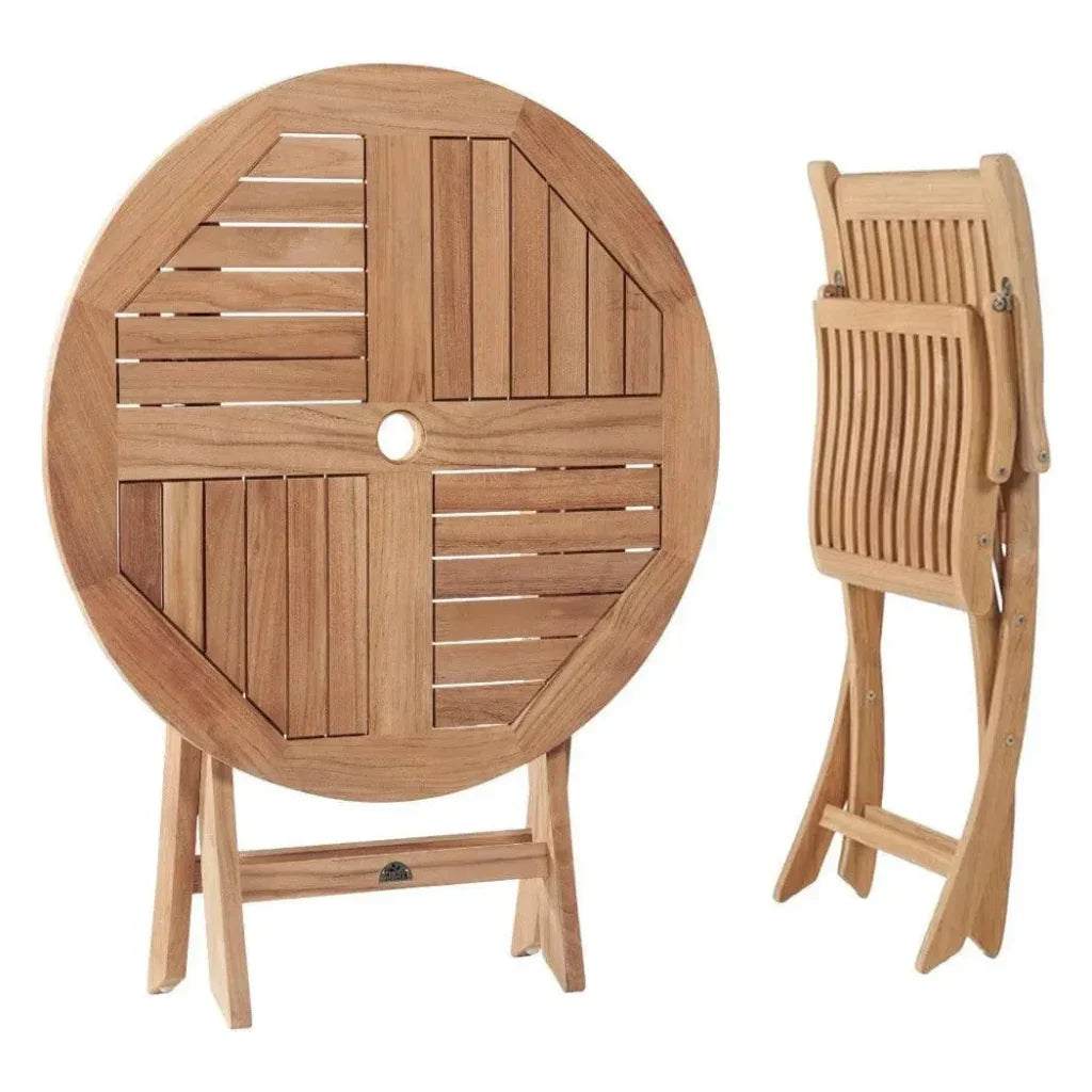 Valencia 3PC Outdoor Bistro Set Folding Table Chairs - LOOMLAN - HiTeak - Outdoor Bistro Sets