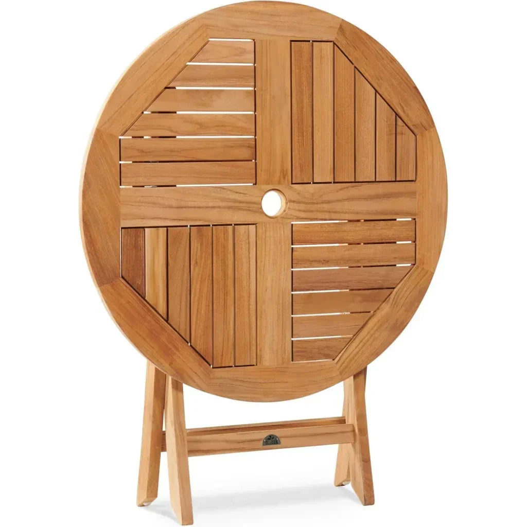 Valencia Round Teak Outdoor Folding Table Umbrella Hole - LOOMLAN - HiTeak - Outdoor Bistro Tables
