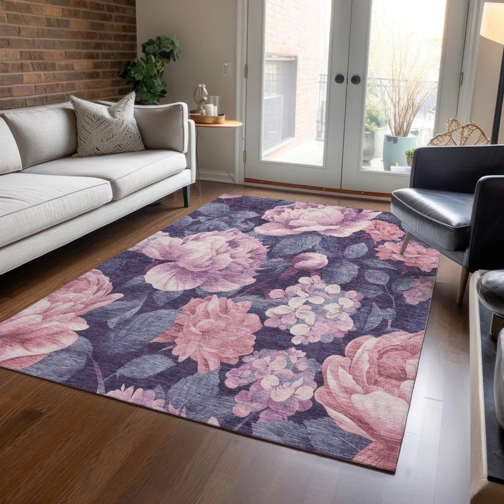 LOOMLAN Rugs Vashira Pink Washable Indoor-Outdoor Rug