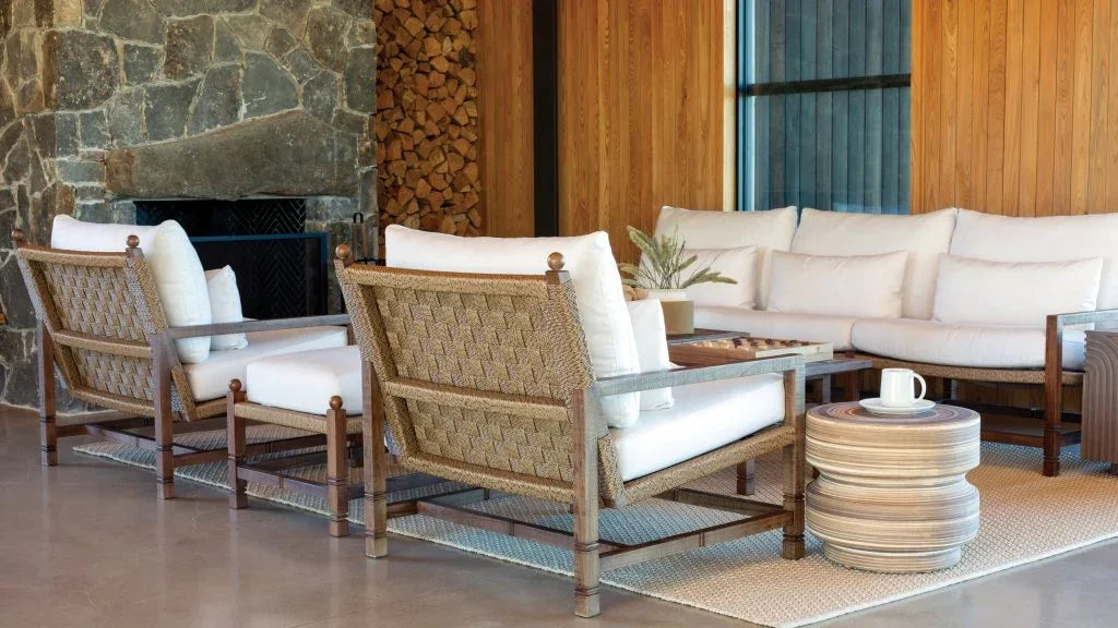 Seasonal Living Vaterra Teak And Rattan Patio 3-Seat Sofa