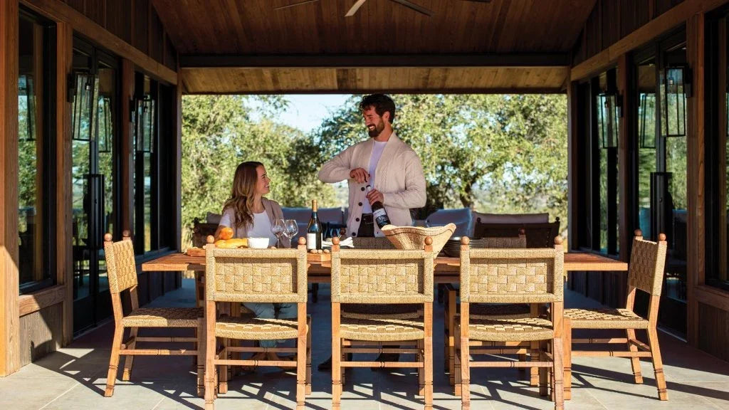 Vaterra Teak And Rattan Patio Dining Table - LOOMLAN - Seasonal Living - Outdoor Dining Tables