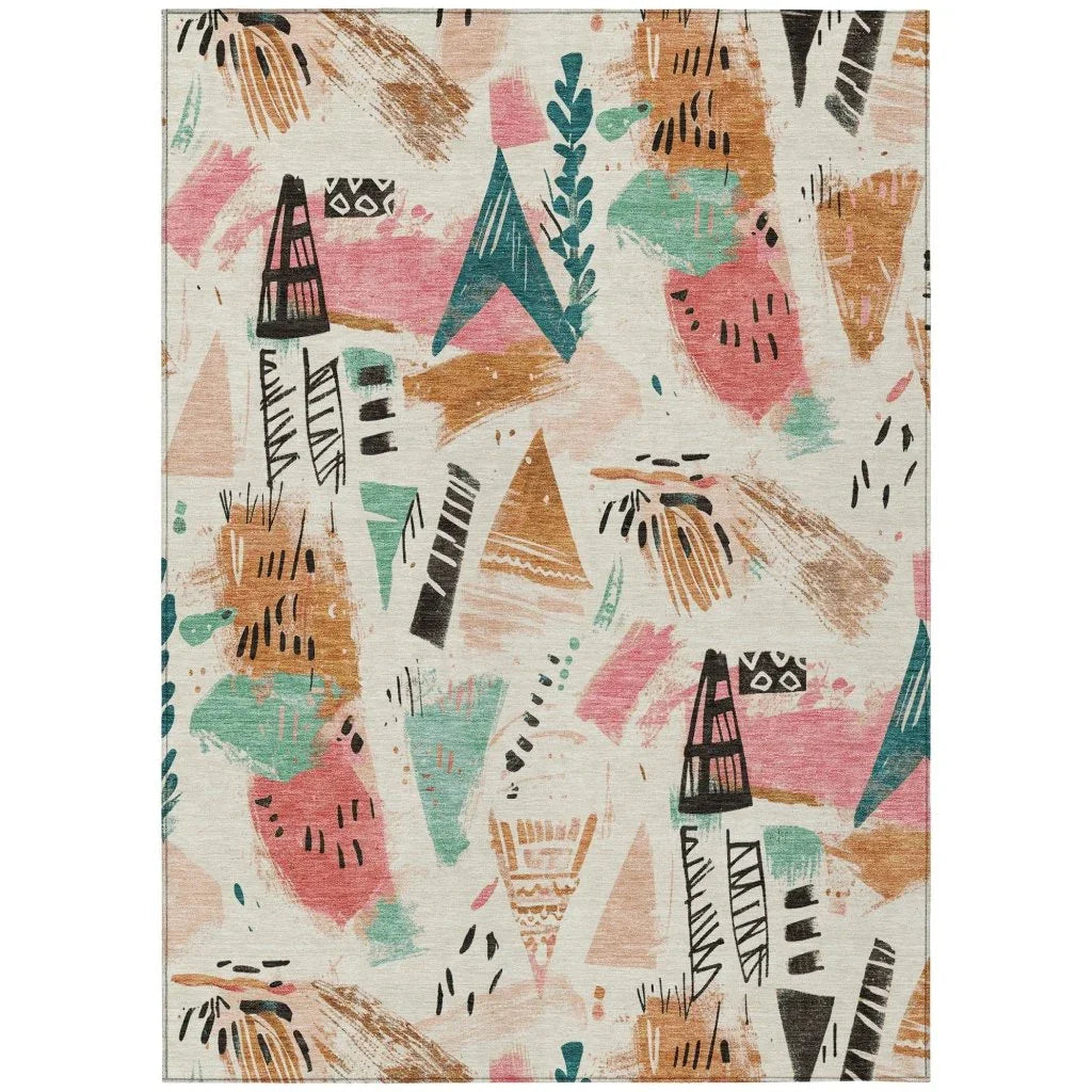 LOOMLAN Rugs Veldorah Ivory Washable Indoor-Outdoor Rug