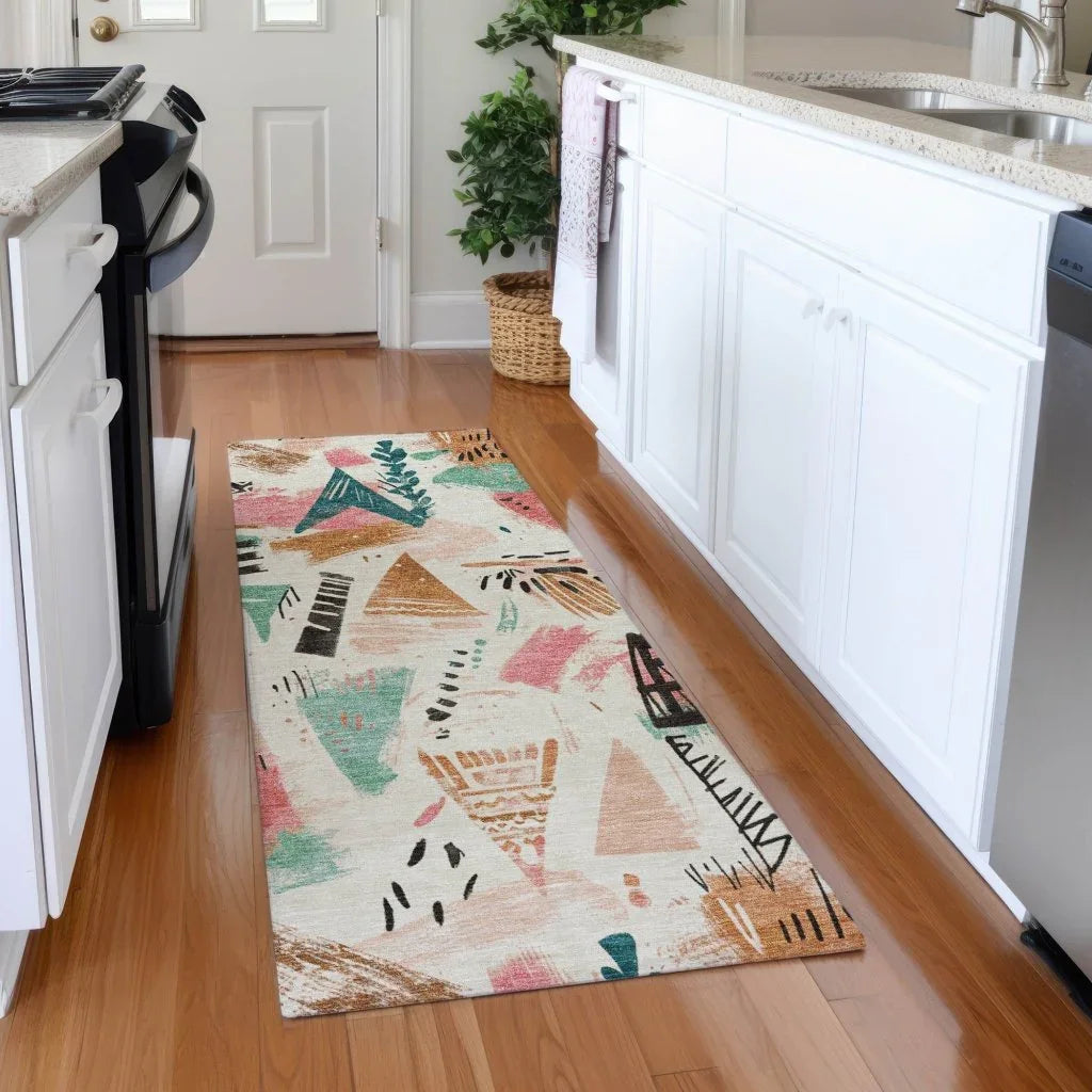 LOOMLAN Rugs Veldorah Ivory Washable Indoor-Outdoor Rug