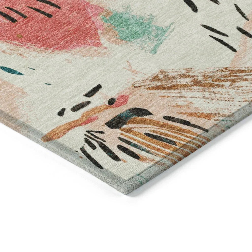 LOOMLAN Rugs Veldorah Ivory Washable Indoor-Outdoor Rug