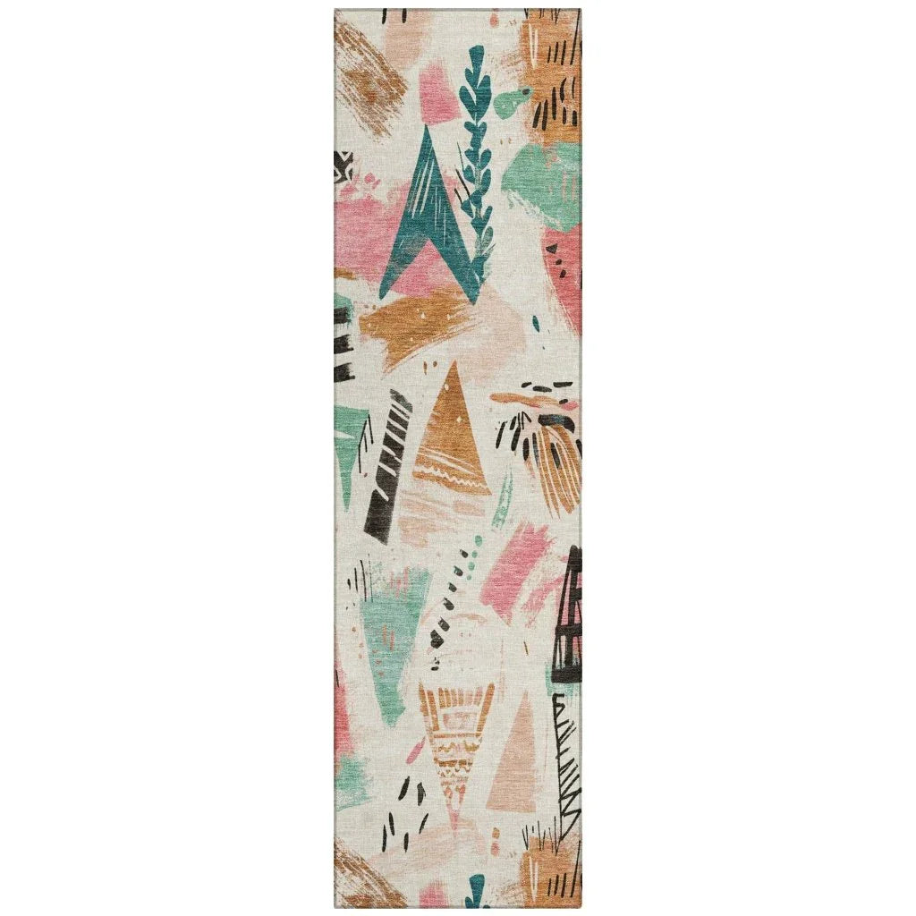 LOOMLAN Rugs Veldorah Ivory Washable Indoor-Outdoor Rug