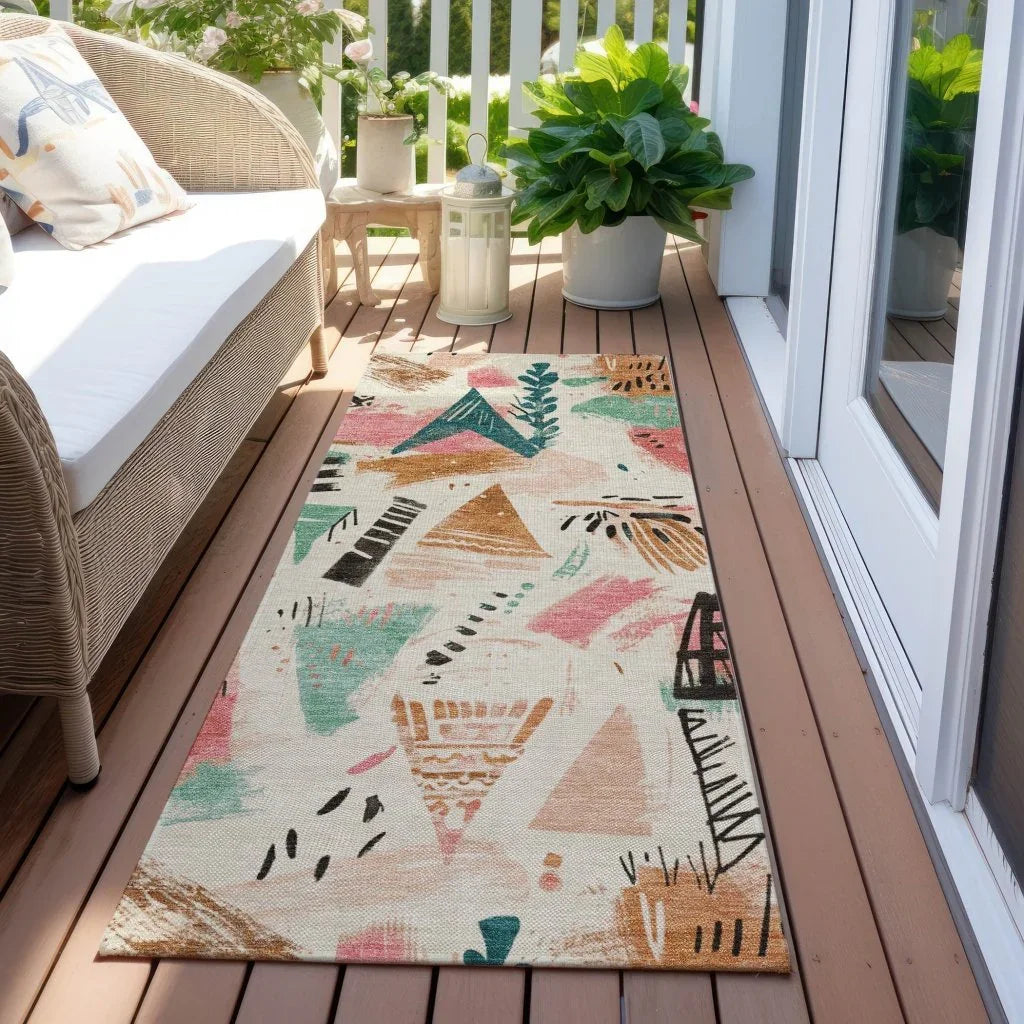 LOOMLAN Rugs Veldorah Ivory Washable Indoor-Outdoor Rug