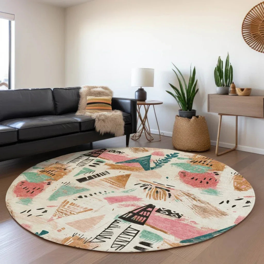 LOOMLAN Rugs Veldorah Ivory Washable Indoor-Outdoor Rug