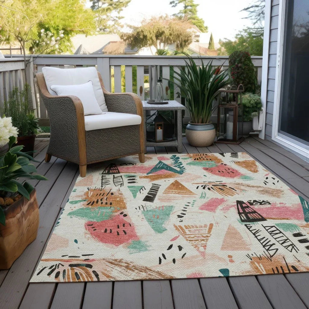 LOOMLAN Rugs Veldorah Ivory Washable Indoor-Outdoor Rug
