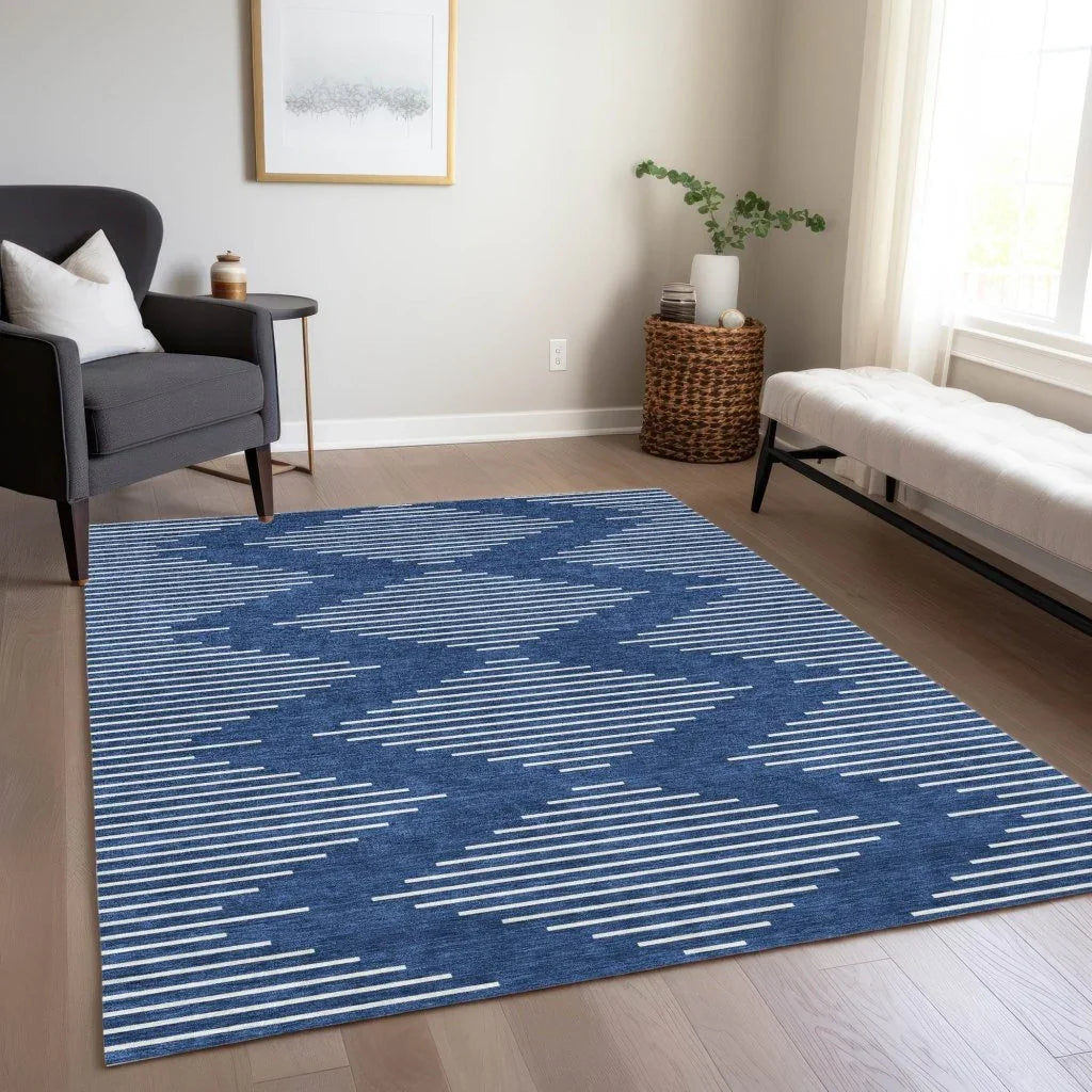 LOOMLAN Rugs Velina Blue Washable Indoor-Outdoor Rug