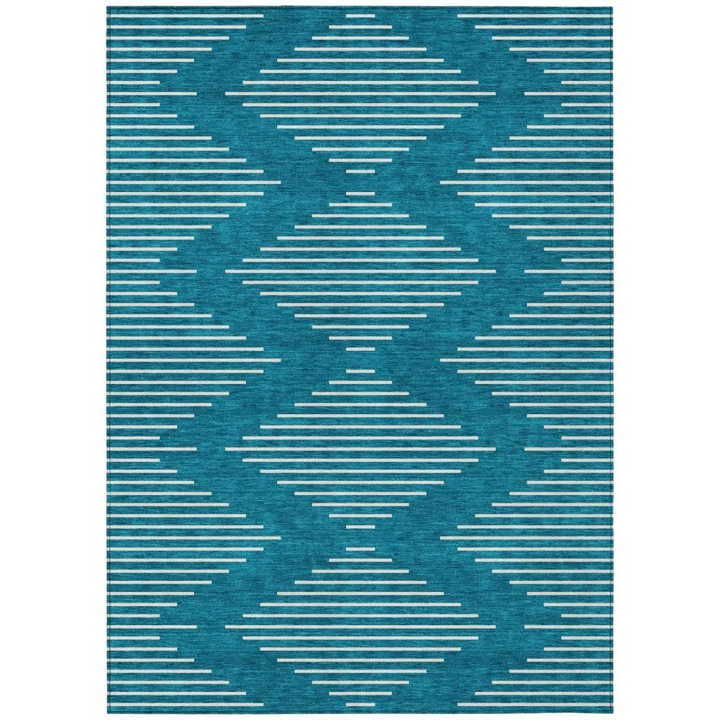 LOOMLAN Rugs Velina Teal Washable Indoor-Outdoor Rug
