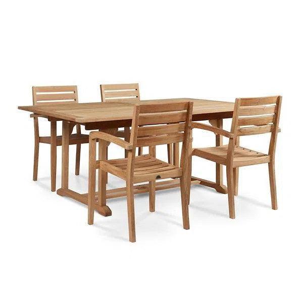 HiTeak Venice 5PC Outdoor Extendable Table Stacking Chairs