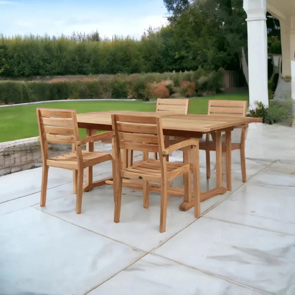 HiTeak Venice 5PC Outdoor Extendable Table Stacking Chairs