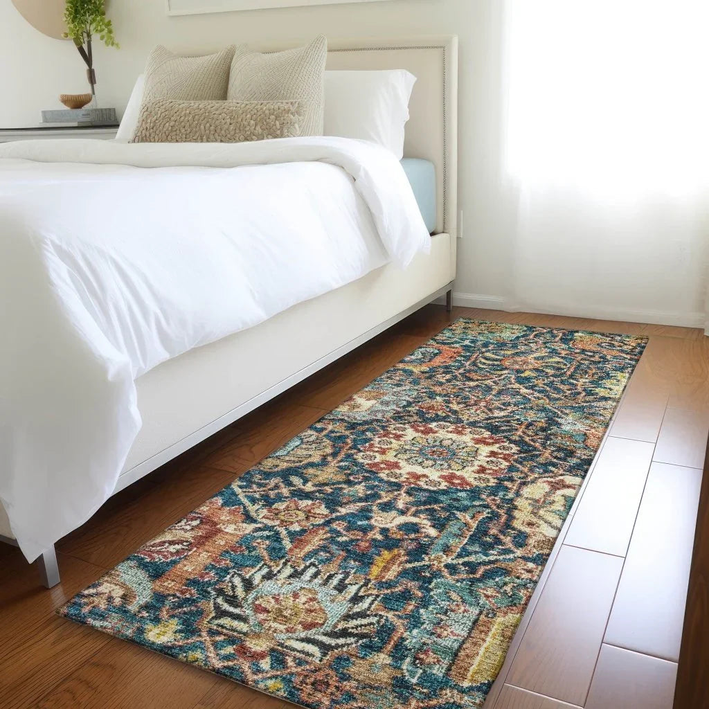 LOOMLAN Rugs Verona Blue Washable Indoor-Outdoor Rug