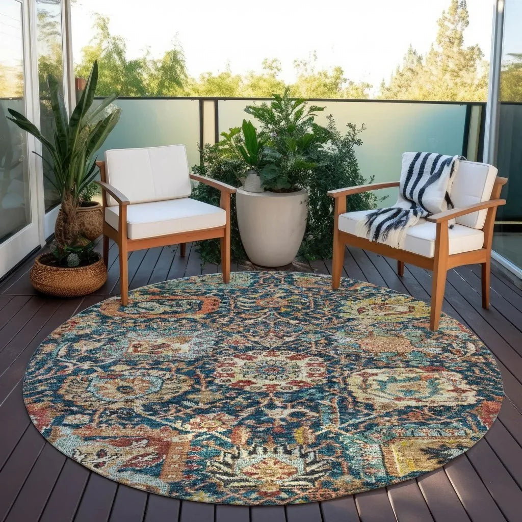 LOOMLAN Rugs Verona Blue Washable Indoor-Outdoor Rug