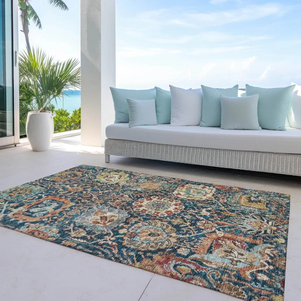 LOOMLAN Rugs Verona Blue Washable Indoor-Outdoor Rug