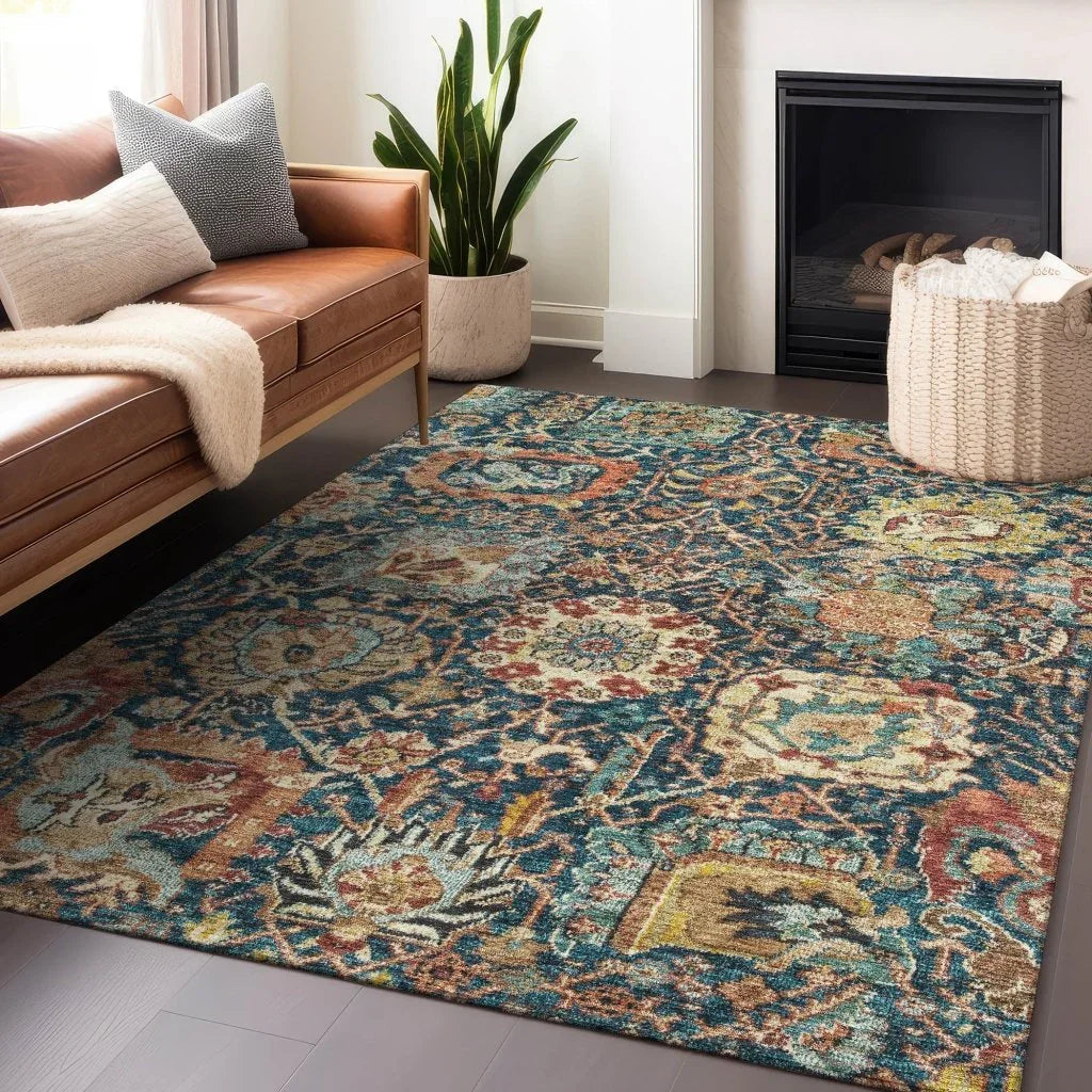 LOOMLAN Rugs Verona Blue Washable Indoor-Outdoor Rug
