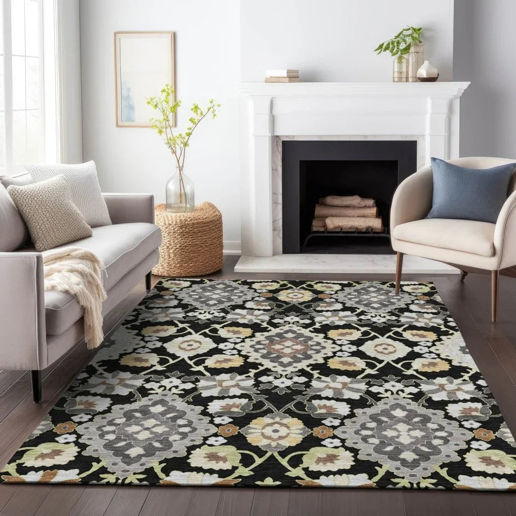 LOOMLAN Rugs Vespera Black Washable Indoor-Outdoor Rug