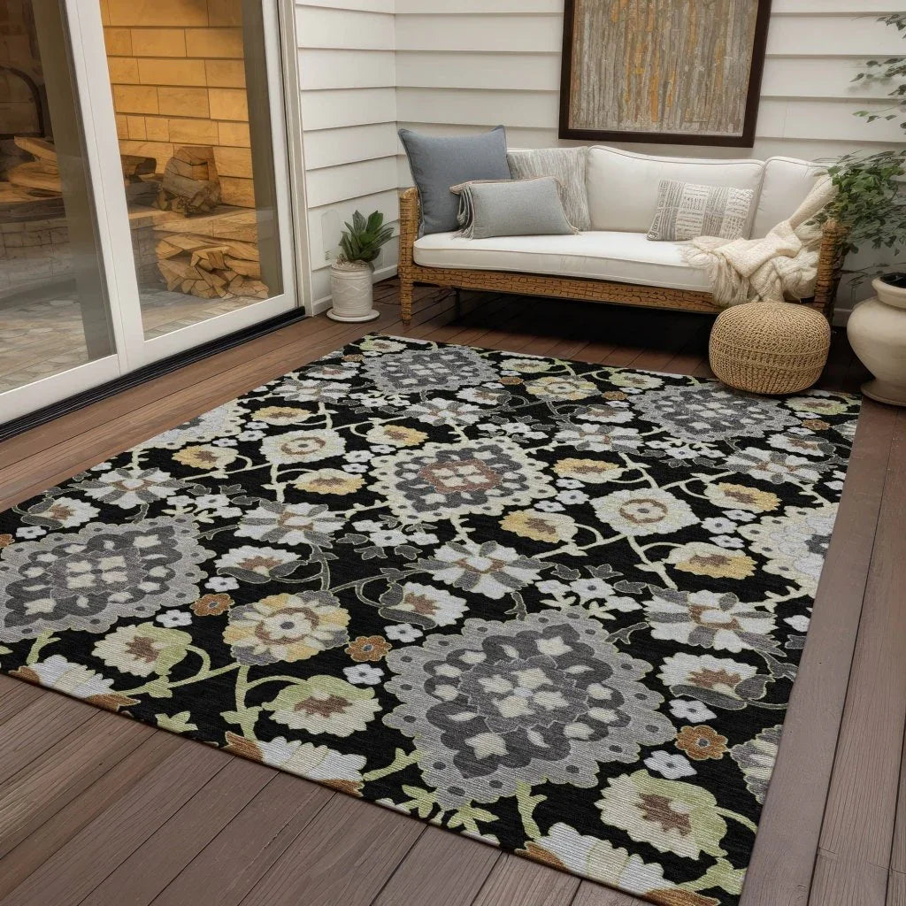 LOOMLAN Rugs Vespera Black Washable Indoor-Outdoor Rug