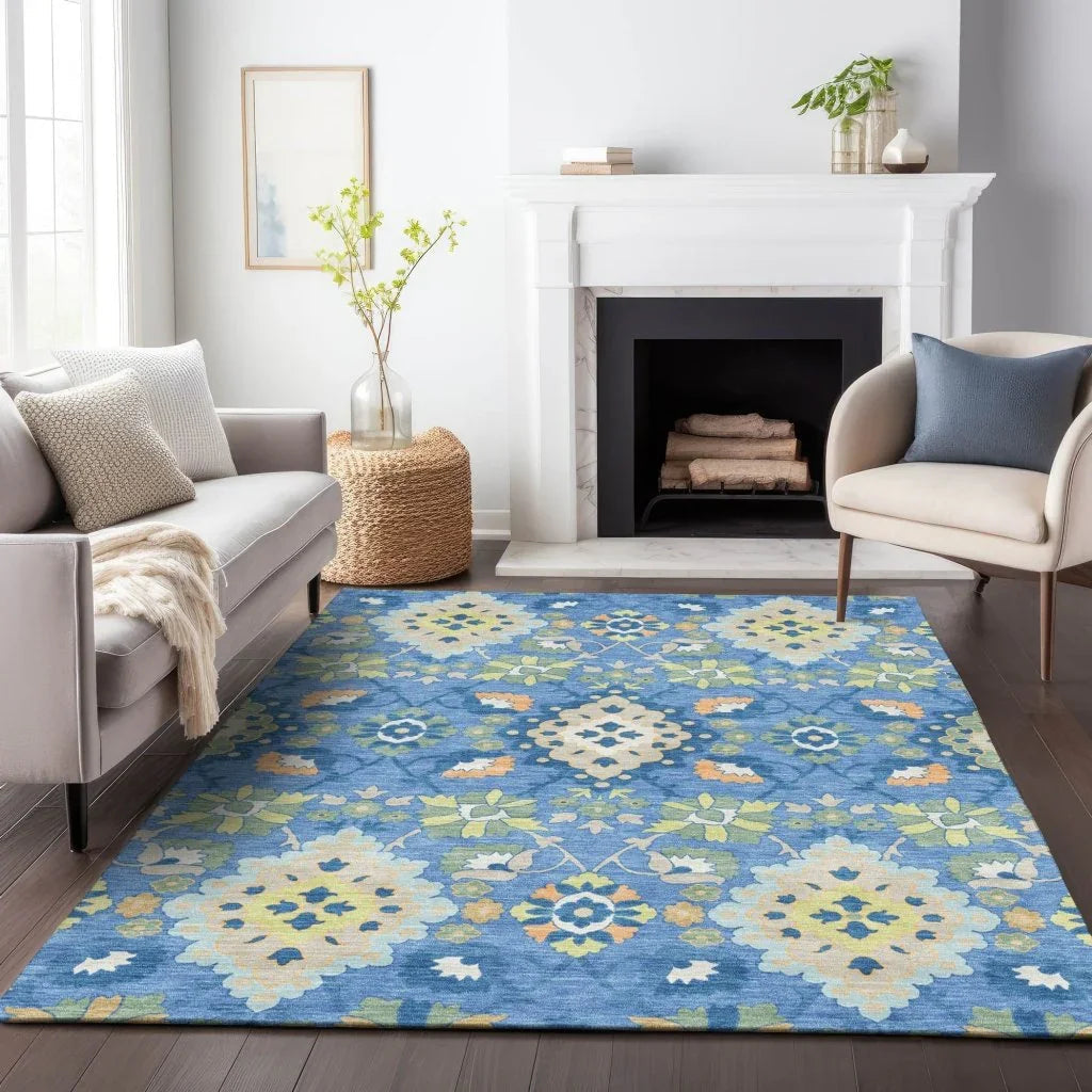 LOOMLAN Rugs Vespera Blue Washable Indoor-Outdoor Rug