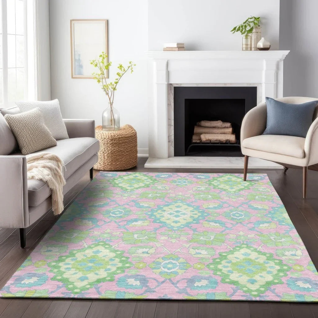 LOOMLAN Rugs Vespera Pink Washable Indoor-Outdoor Rug
