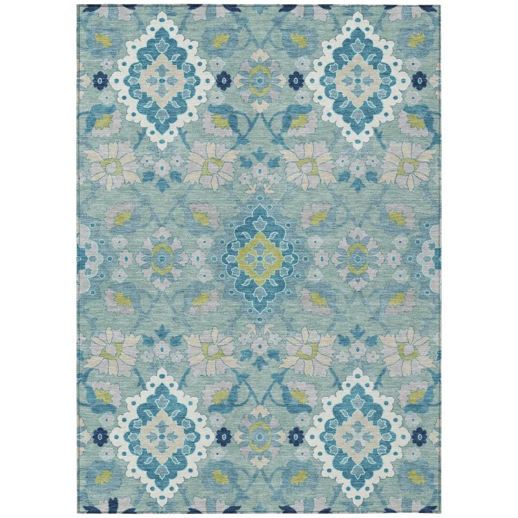 LOOMLAN Rugs Vespera Teal Washable Indoor-Outdoor Rug