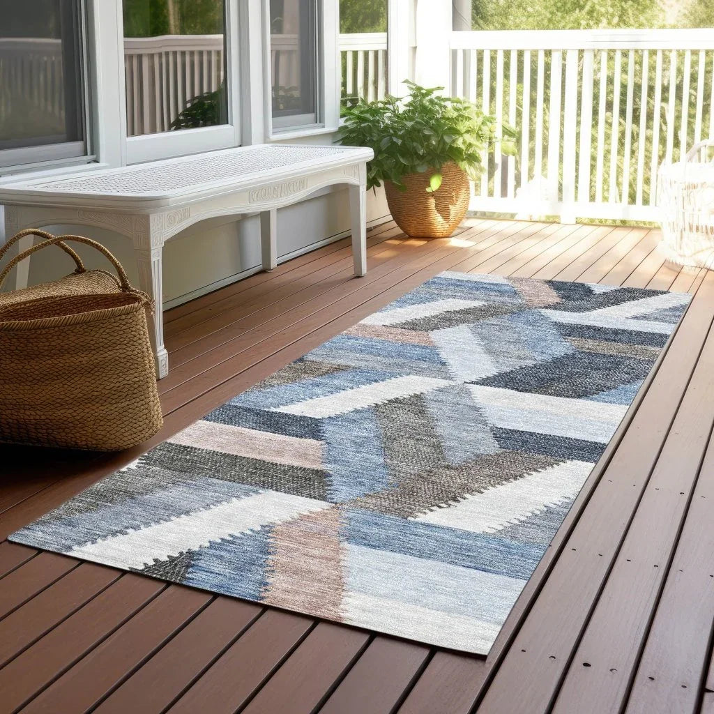 LOOMLAN Rugs Viella Blue Washable Indoor-Outdoor Rug