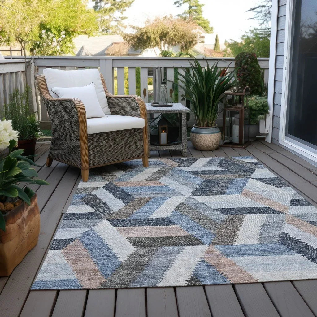 LOOMLAN Rugs Viella Blue Washable Indoor-Outdoor Rug