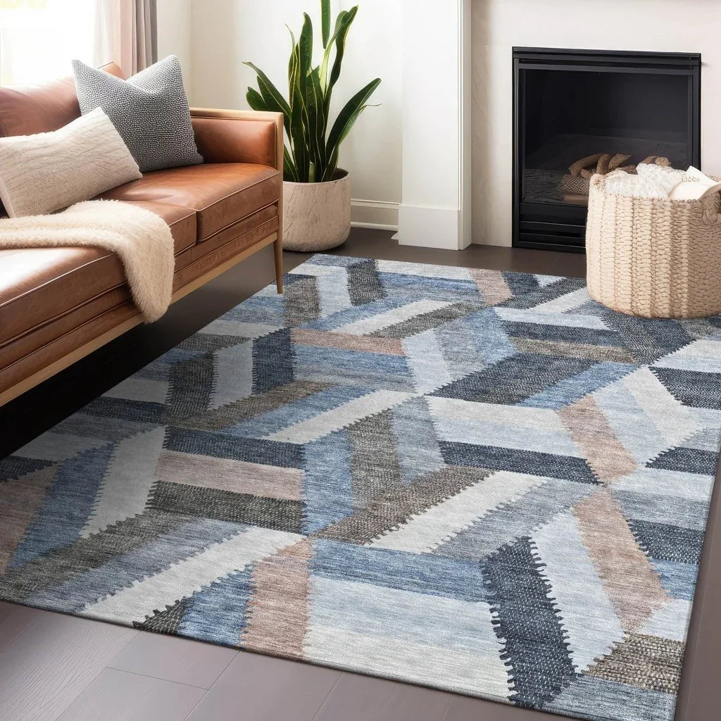 LOOMLAN Rugs Viella Blue Washable Indoor-Outdoor Rug