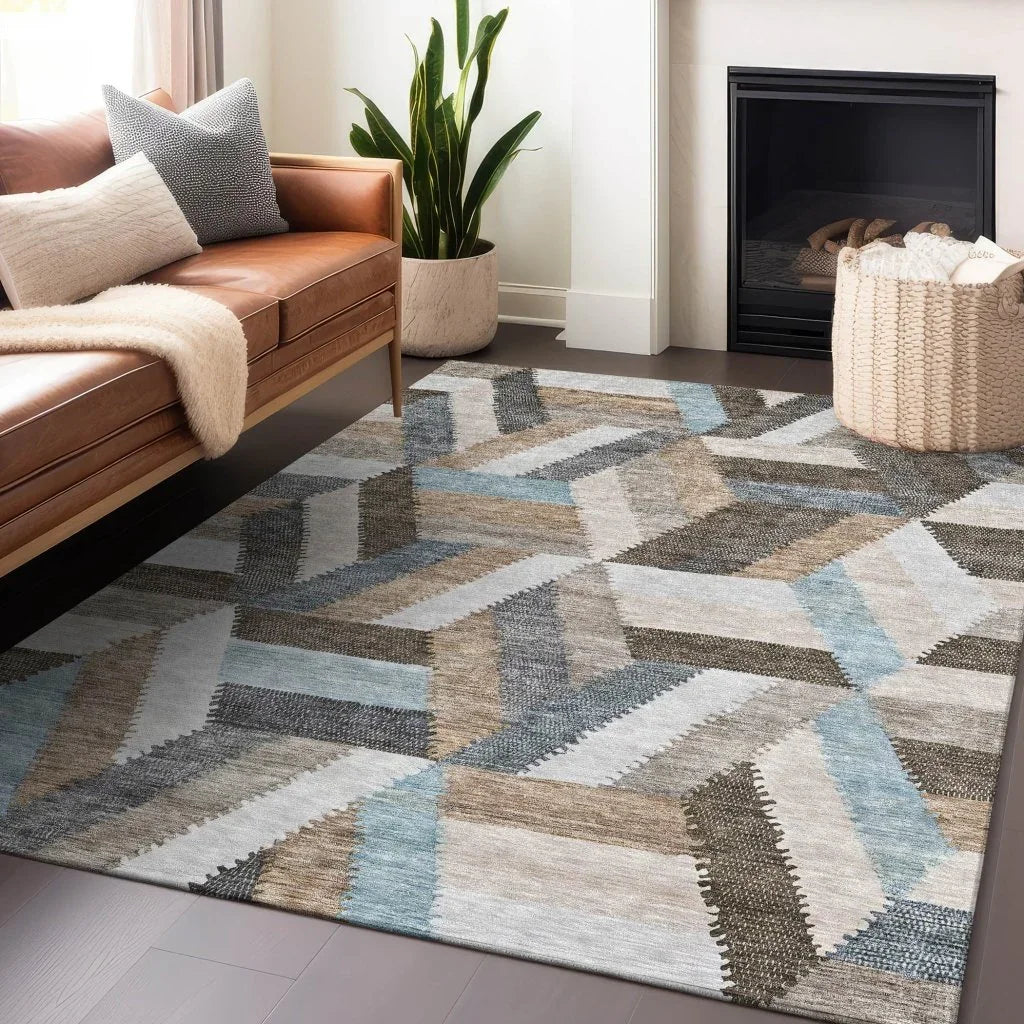 LOOMLAN Rugs Viella Brown Washable Indoor-Outdoor Rug