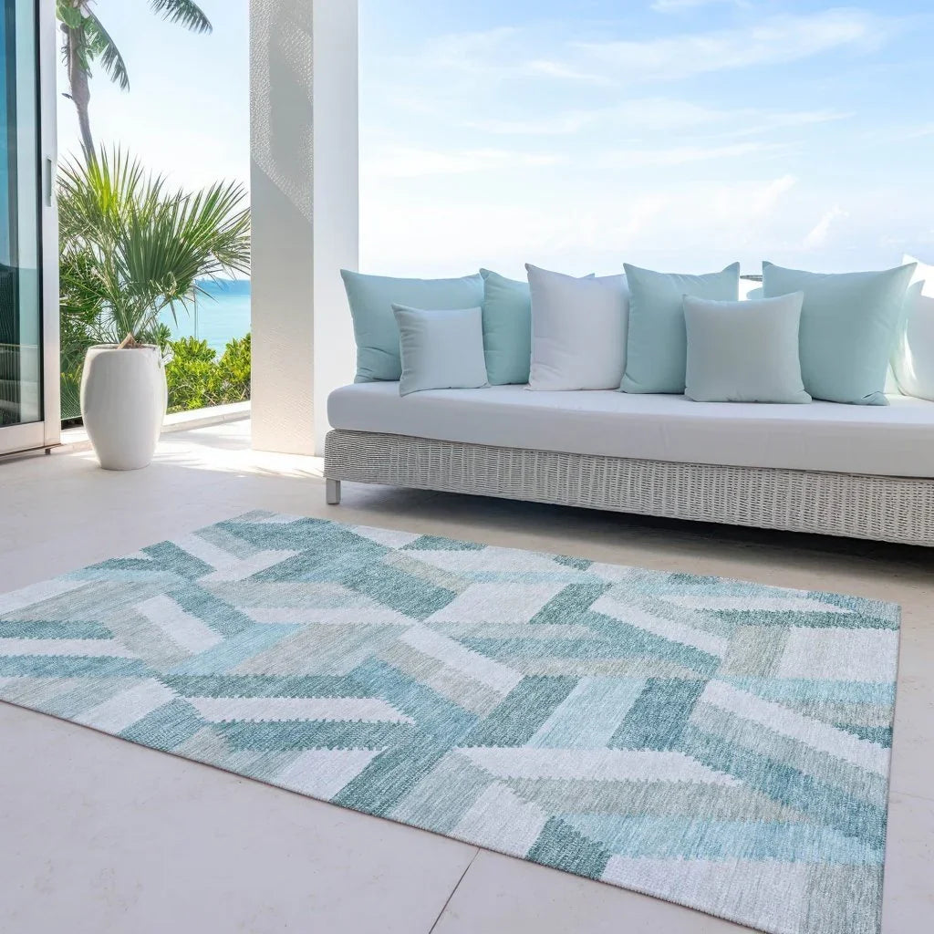 LOOMLAN Rugs Viella Teal Washable Indoor-Outdoor Rug