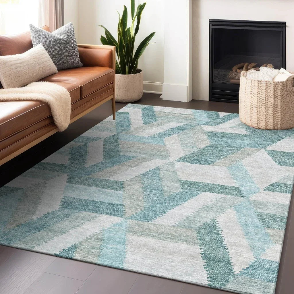 LOOMLAN Rugs Viella Teal Washable Indoor-Outdoor Rug