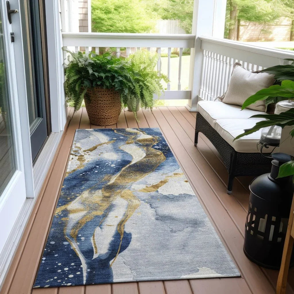 LOOMLAN Rugs Vionetta Blue Washable Indoor-Outdoor Rug
