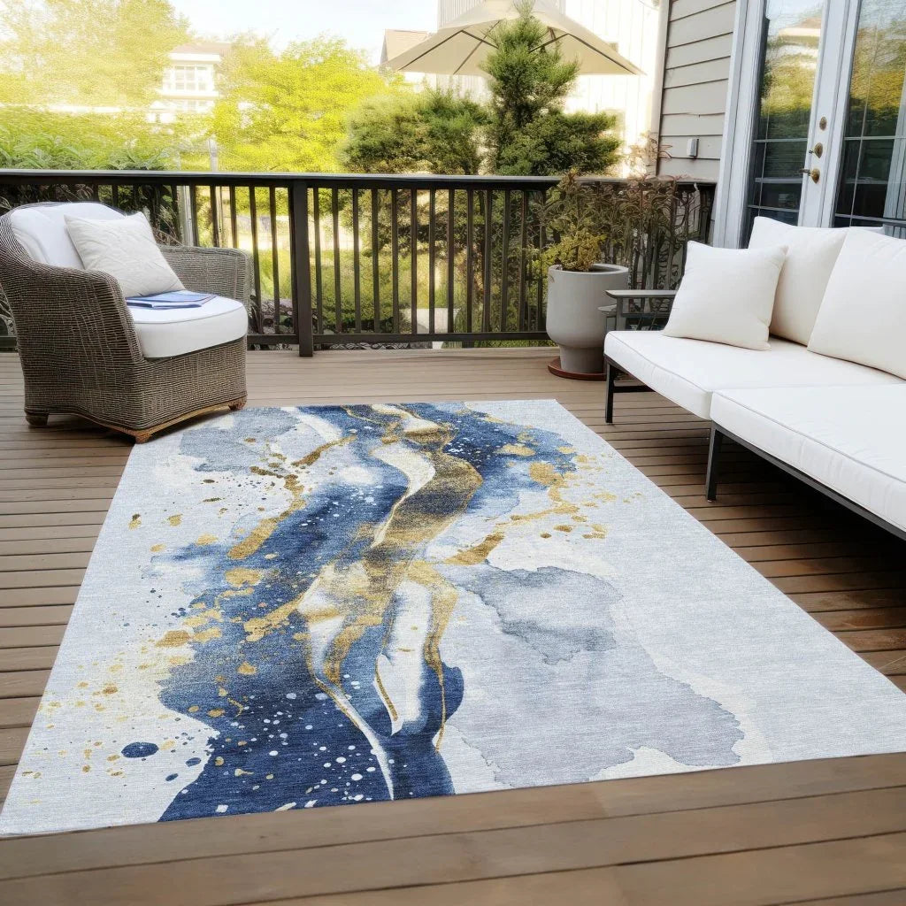LOOMLAN Rugs Vionetta Blue Washable Indoor-Outdoor Rug
