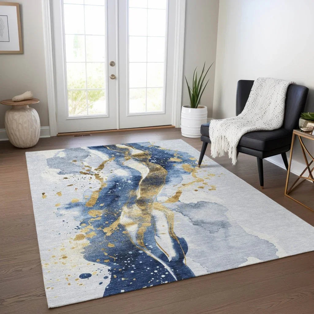 LOOMLAN Rugs Vionetta Blue Washable Indoor-Outdoor Rug