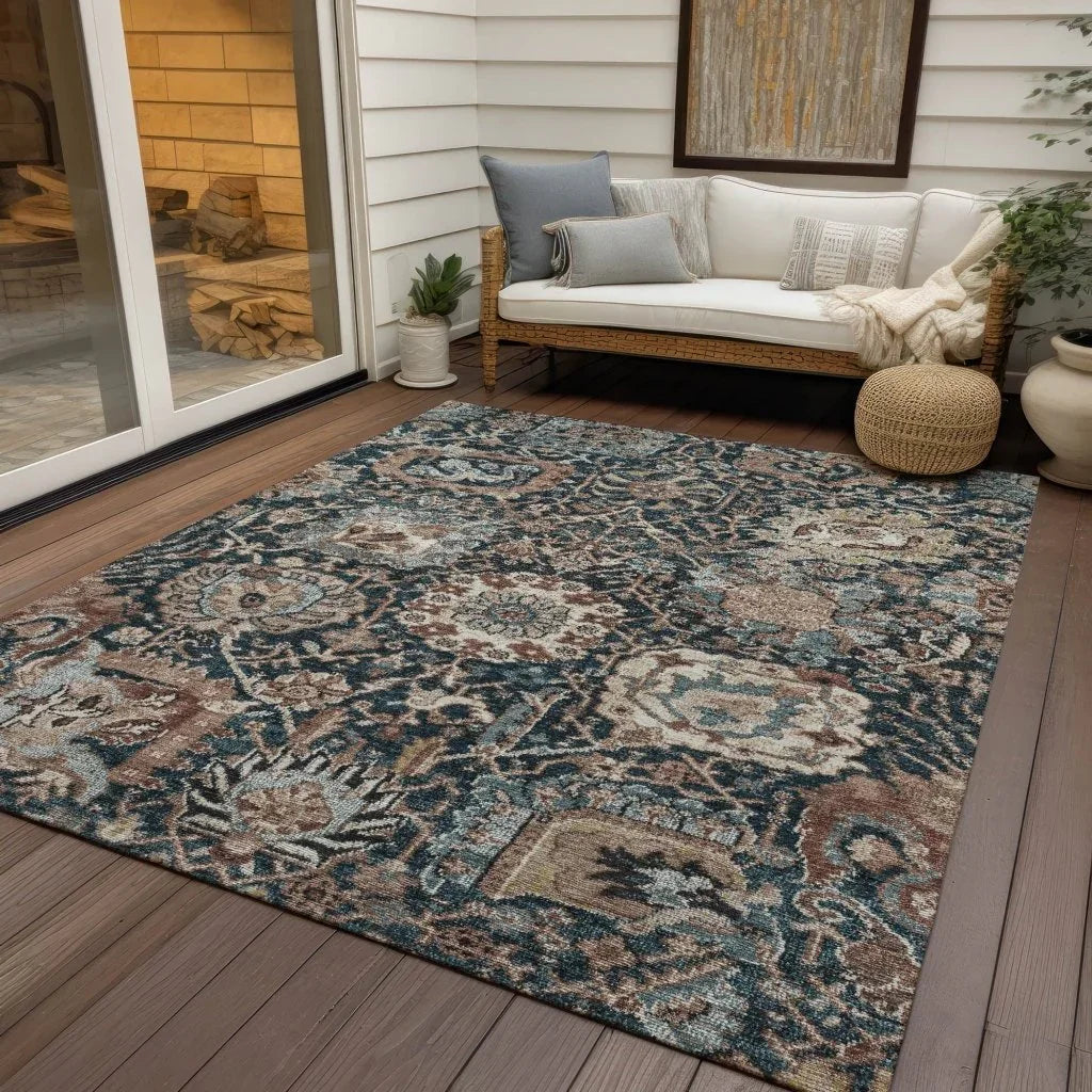 LOOMLAN Rugs Vionith Brown Washable Indoor-Outdoor Rug