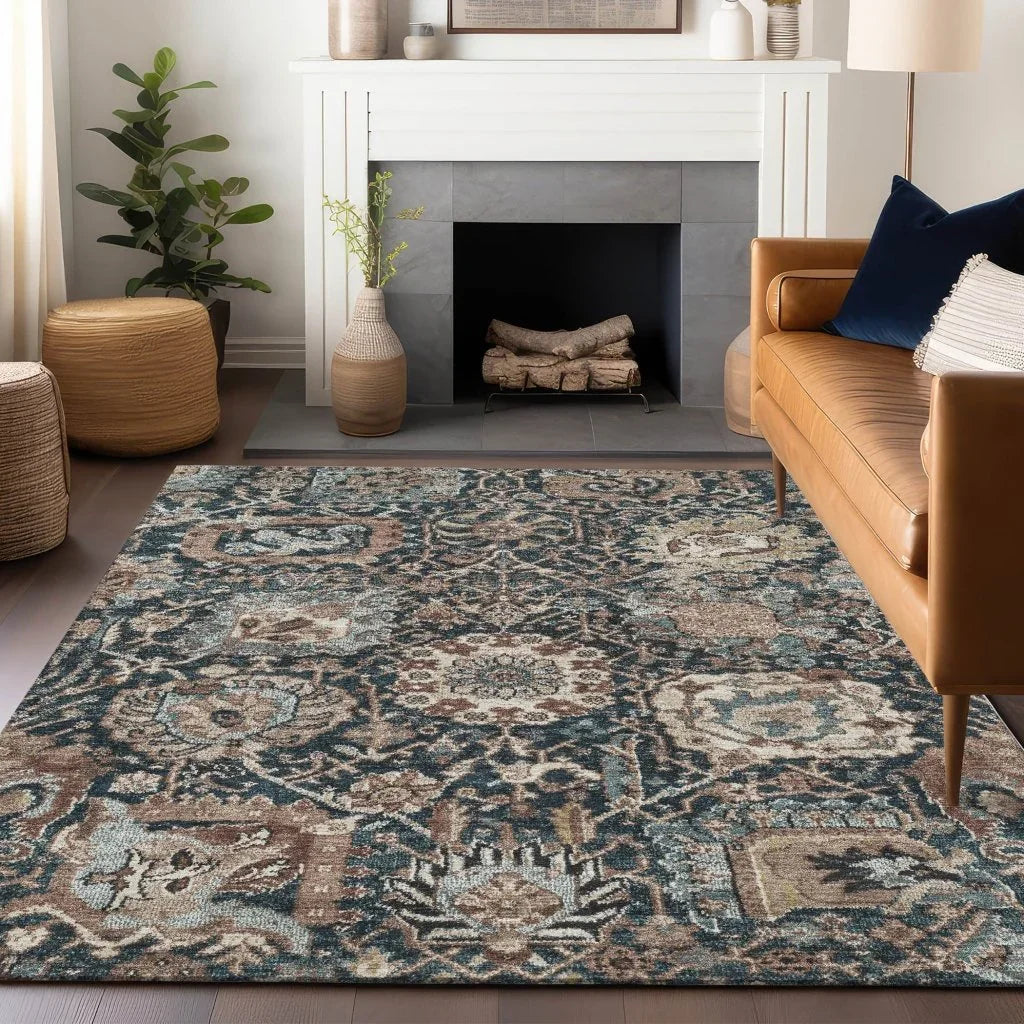 LOOMLAN Rugs Vionith Brown Washable Indoor-Outdoor Rug