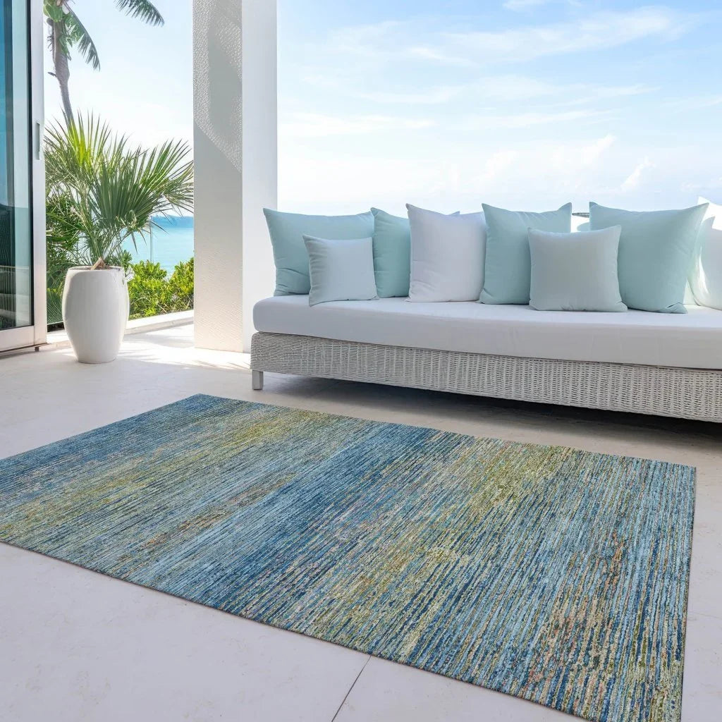 LOOMLAN Rugs Viya Blue Washable Indoor-Outdoor Rug