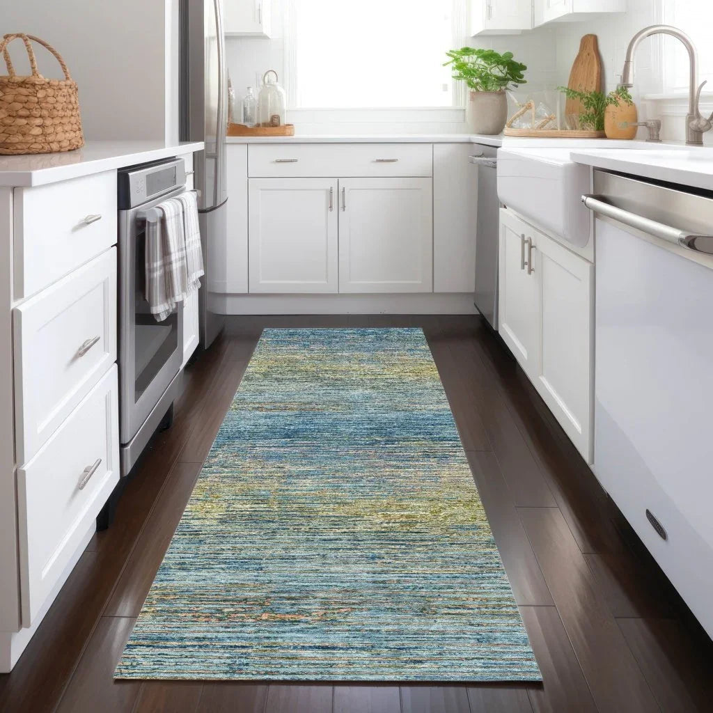 LOOMLAN Rugs Viya Blue Washable Indoor-Outdoor Rug