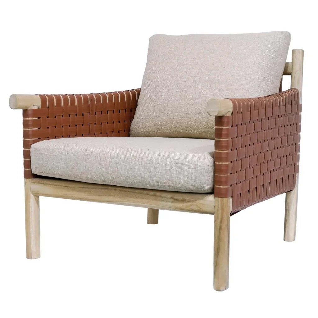 Artesia Wade Wood Framed Leather Patio Chair