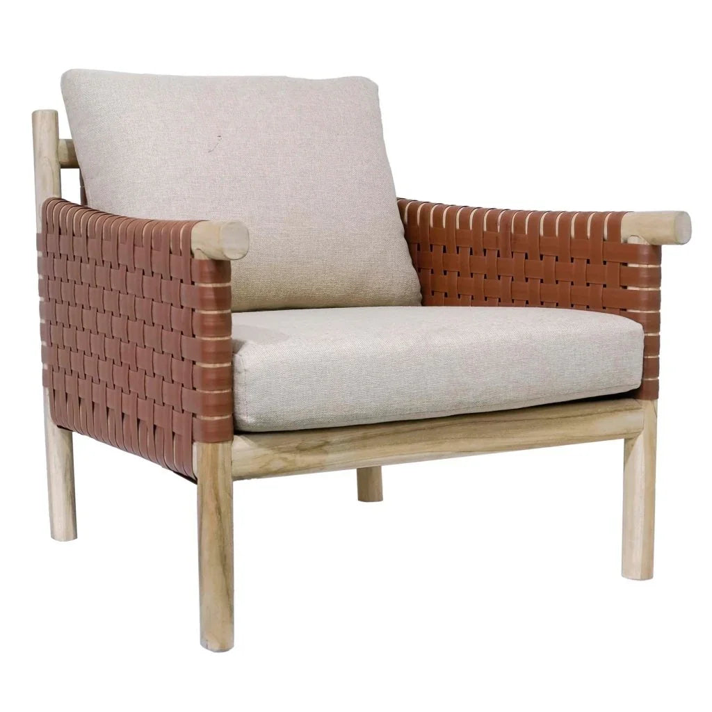 Artesia Wade Wood Framed Leather Patio Chair