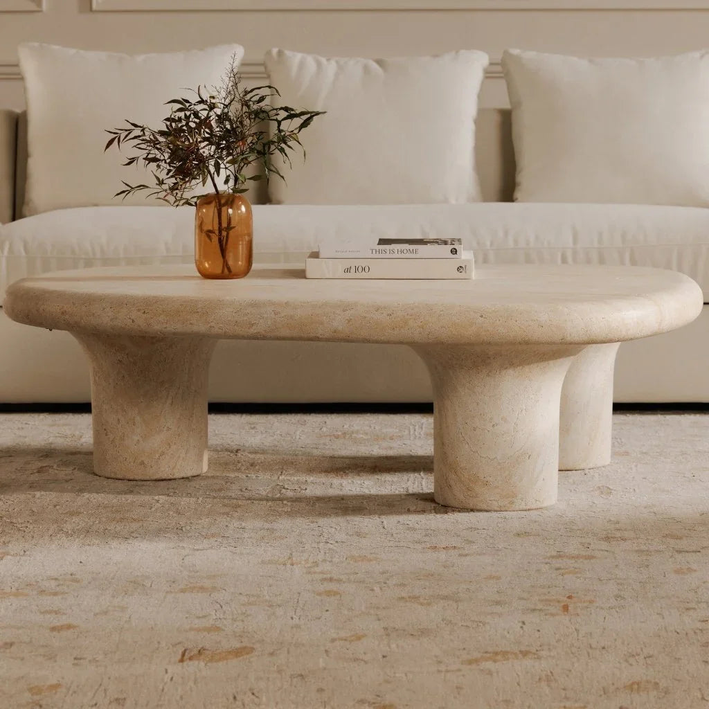 Warby Faux Travertine Cement Outdoor Coffee Table - LOOMLAN - Moe's Home - Outdoor Coffee Tables