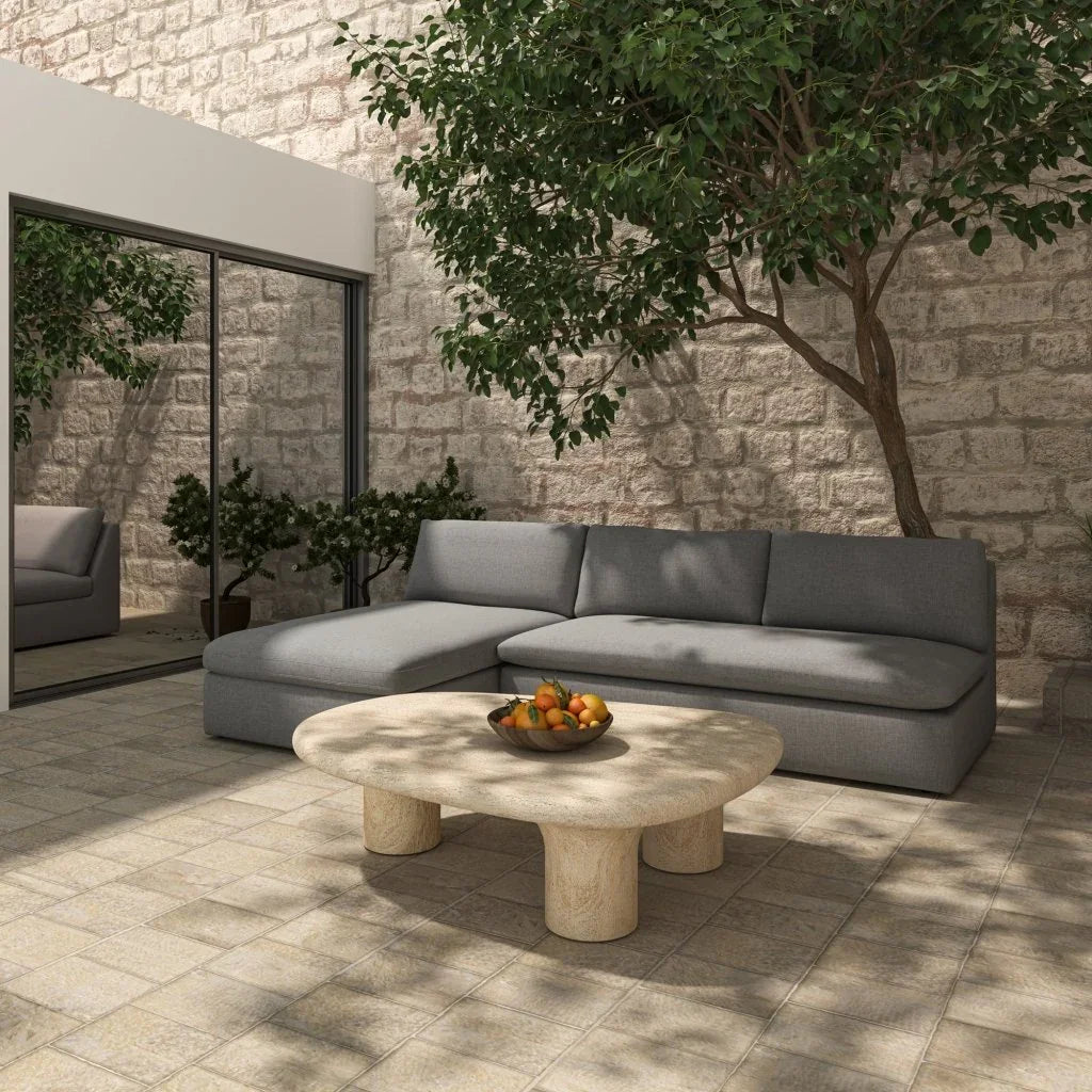 Warby Faux Travertine Cement Outdoor Coffee Table - LOOMLAN - Moe&#39;s Home - Outdoor Coffee Tables