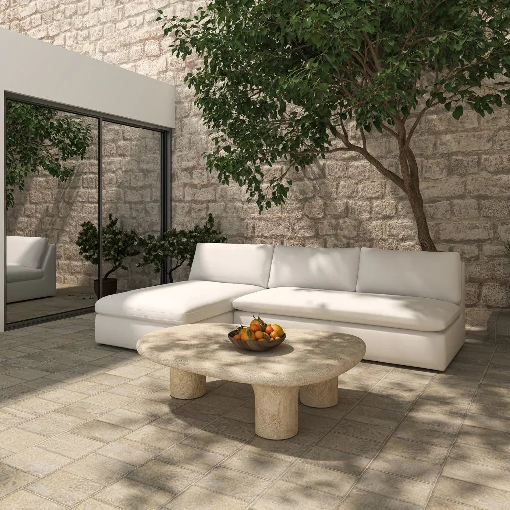 Warby Faux Travertine Cement Outdoor Coffee Table - LOOMLAN - Moe&#39;s Home - Outdoor Coffee Tables