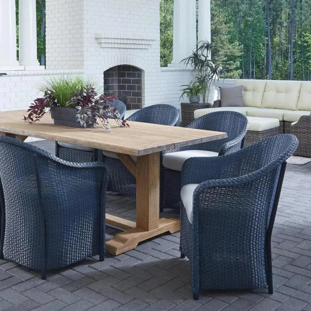 Weekend Retreat 7 PC Teak Table Set Wicker Chairs - LOOMLAN - Lloyd Flanders - Outdoor Dining Sets