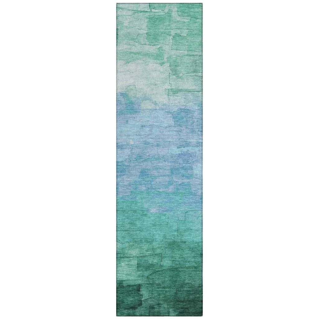 LOOMLAN Rugs Wyrnleaf Teal Washable Indoor-Outdoor Rug